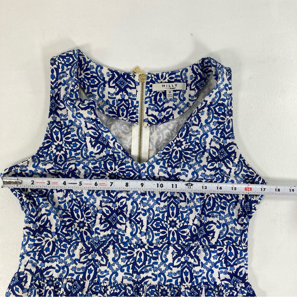 Milly for Design Nation Banvin Blue White Floral Sleeveless Fit Flare Dress 10 - Picture 7 of 16